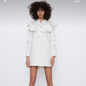 Zara white denim ruffle dress XS NWT